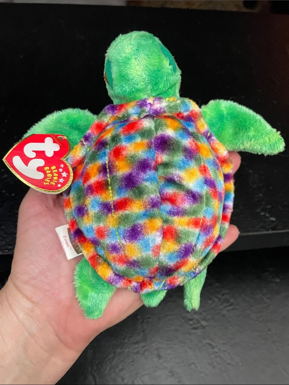 2001 Ty Zoom Multicolor Shell Green Turtle Plush 2002-Tush Tag Clean PE Pellets